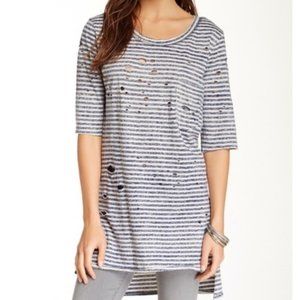 Free People Distressed Striped Tommy Tee
